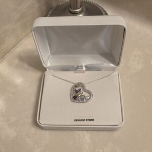 Kohl's Sterling Silver Heart Necklace with Multicolor Gems